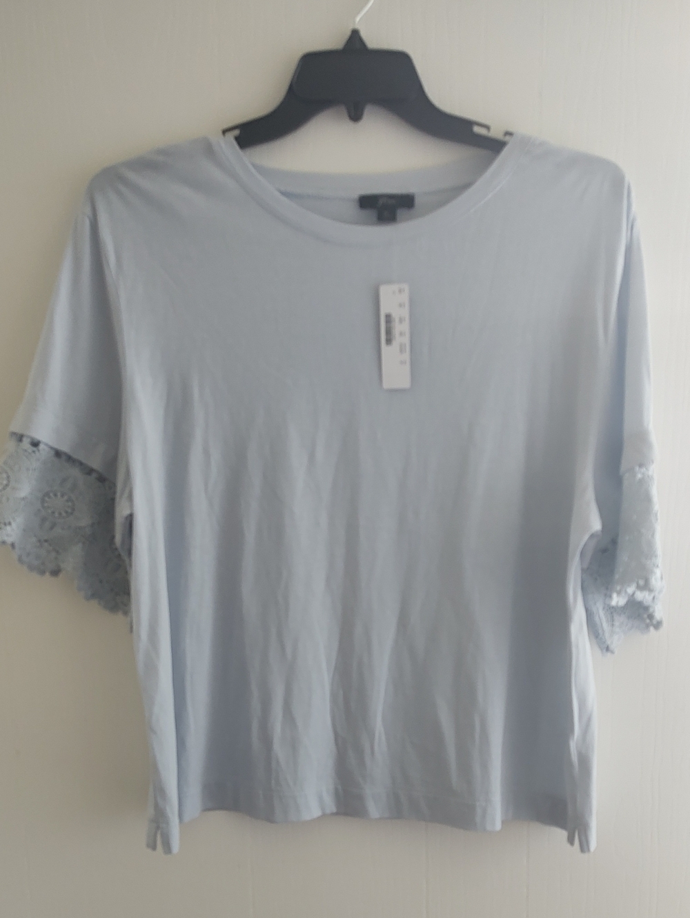 J. Crew Pale Blue Short Sleeve Tee with Lace Trim Sleeves